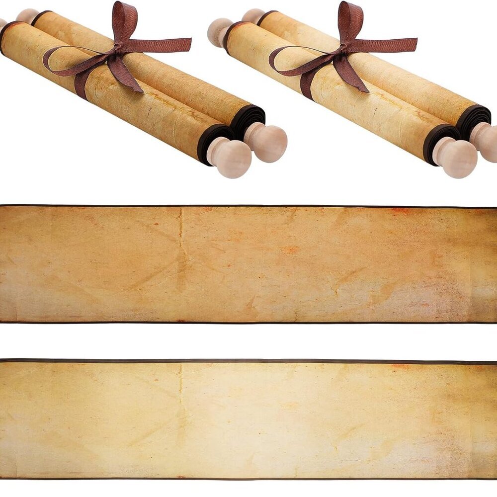 2 Pack Vintage Blank Paper Scrolls Vintage Paper Wrapped on Wood Rod Long Aged B